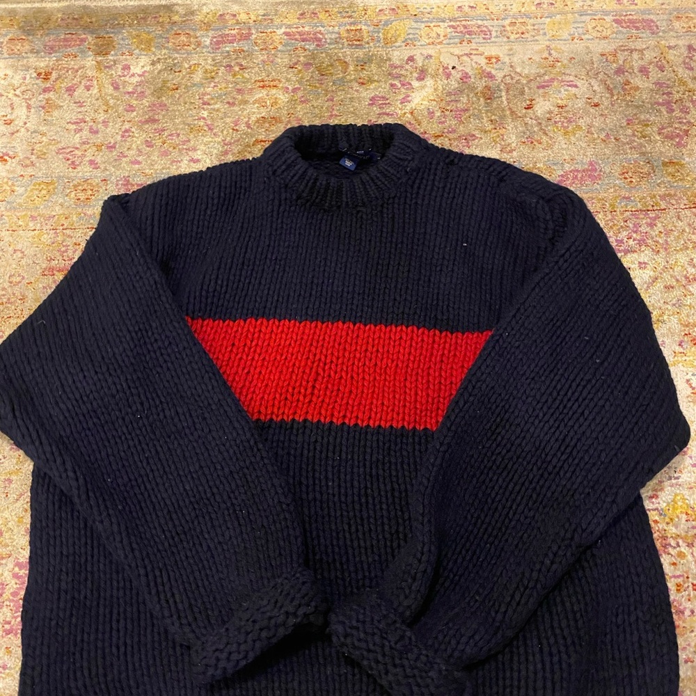 J. Crew Black and Red Crewneck Sweater with Bold Stripe